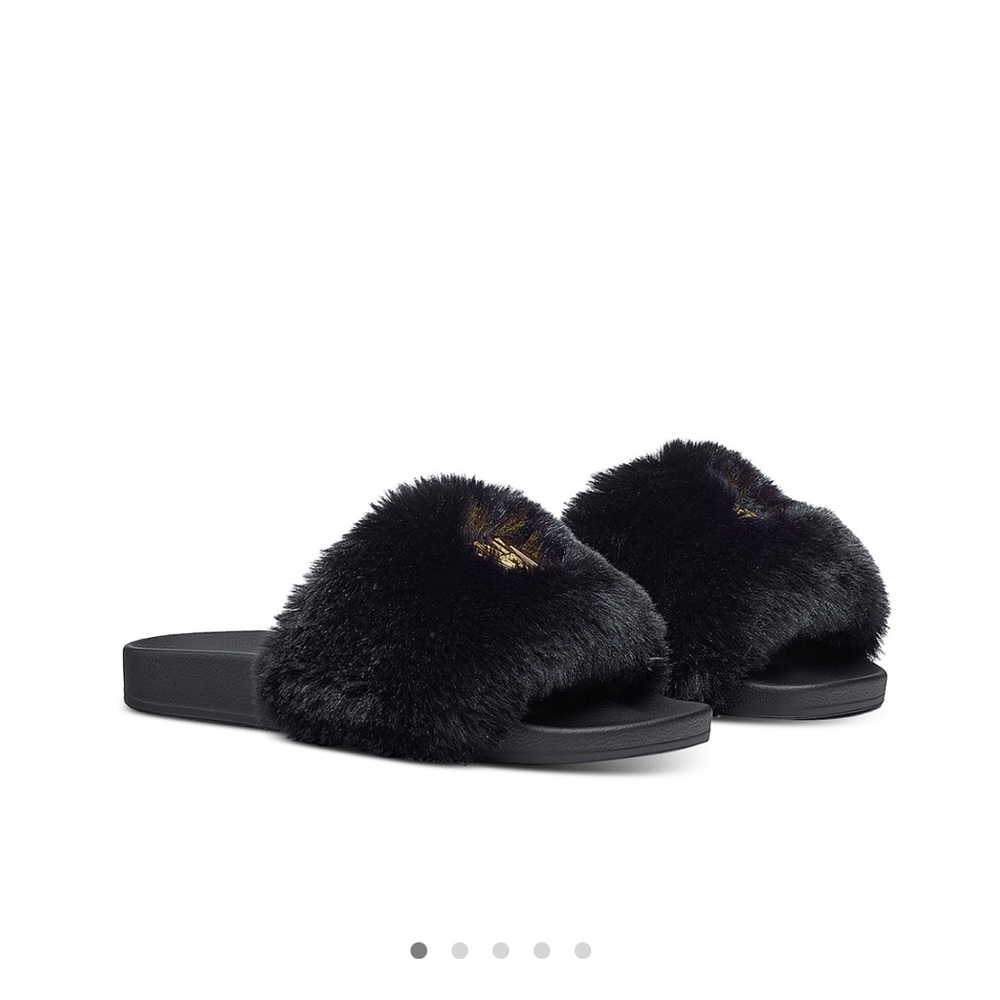 MCM Black Faux Fur Slide Logo Slide Sandals - Picture 3 of 9